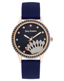 Juicy Couture Reloj JC1342RGNV con correa azul y caja rosa