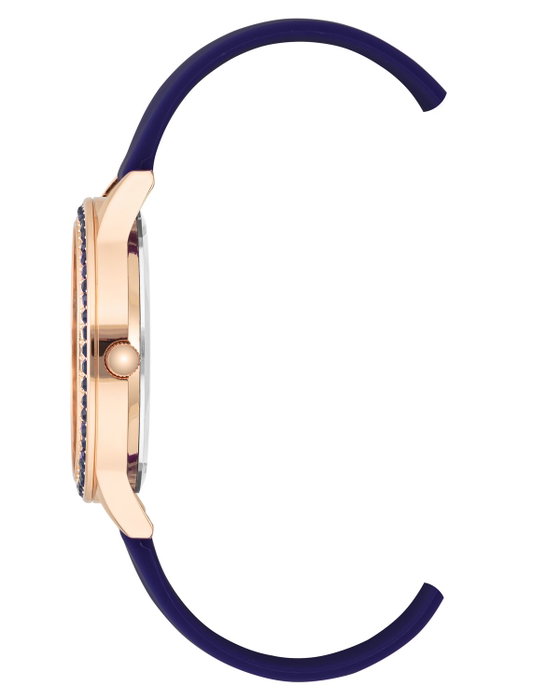 Juicy Couture Reloj JC1342RGNV con correa azul y caja rosa