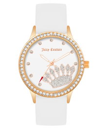 Juicy Couture JC1342RGWT con correa de silicona blanca y caja rosa