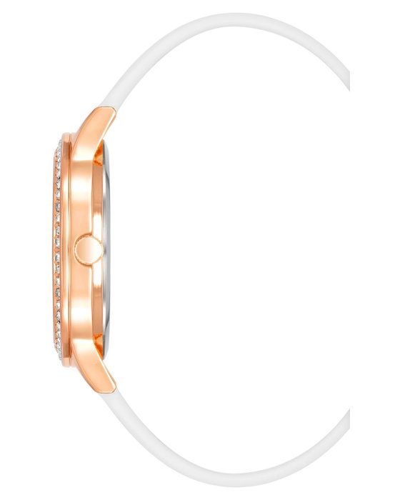 Juicy Couture JC1342RGWT con correa de silicona blanca y caja rosa