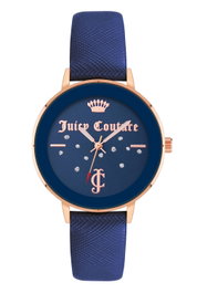 Juicy Couture Reloj JC1264RGNV con correa azul y caja rosa