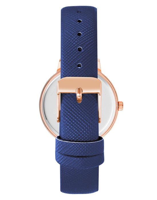Juicy Couture Reloj JC1264RGNV con correa azul y caja rosa