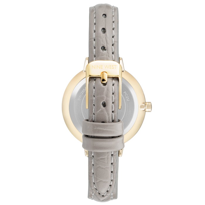 Nine West NW-2554GYGY con correa de cuero gris y caja dorada