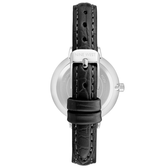 Nine West NW-2555BKBK Reloj de Cuarzo para Mujer con Correa de Cuero Negra