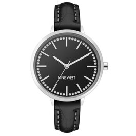 Nine West NW-2555BKBK Reloj de Cuarzo para Mujer con Correa de Cuero Negra