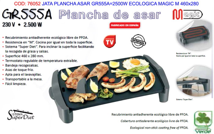 Jata Plancha de asar GR555A de 2500 W con tecnología M-Magic Jata Plancha de asar GR555A de 2500 W con tecnología M-Magic