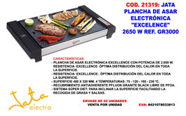 Jata Plancha de Asar Excellence GR3000 2650W 480x320mm