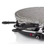 Princess 162720 Parrilla de Interior Oval Stone Grill & Raclette Party para 8 Personas - 1200W, Plancha de Piedra 43x30cm, Incluye 8 Sartenes y 8 Espátulas, Negro