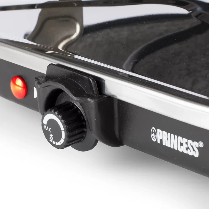 Princess 162720 Parrilla de Interior Oval Stone Grill & Raclette Party para 8 Personas - 1200W, Plancha de Piedra 43x30cm, Incluye 8 Sartenes y 8 Espátulas, Negro