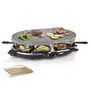 Princess 162720 Parrilla de Interior Oval Stone Grill & Raclette Party para 8 Personas - 1200W, Plancha de Piedra 43x30cm, Incluye 8 Sartenes y 8 Espátulas, Negro