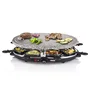 Princess 162720 Parrilla de Interior Oval Stone Grill & Raclette Party para 8 Personas - 1200W, Plancha de Piedra 43x30cm, Incluye 8 Sartenes y 8 Espátulas, Negro