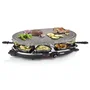 Princess 162720 Parrilla de Interior Oval Stone Grill & Raclette Party para 8 Personas - 1200W, Plancha de Piedra 43x30cm, Incluye 8 Sartenes y 8 Espátulas, Negro