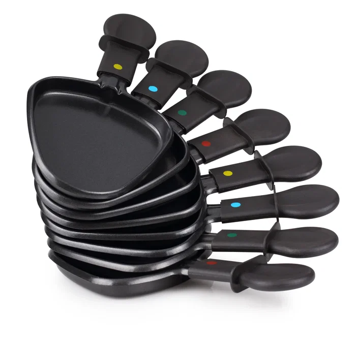 Princess 162720 Parrilla de Interior Oval Stone Grill & Raclette Party para 8 Personas - 1200W, Plancha de Piedra 43x30cm, Incluye 8 Sartenes y 8 Espátulas, Negro