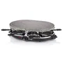 Princess 162720 Parrilla de Interior Oval Stone Grill & Raclette Party para 8 Personas - 1200W, Plancha de Piedra 43x30cm, Incluye 8 Sartenes y 8 Espátulas, Negro