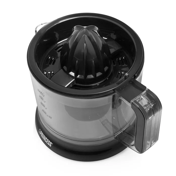 Princess 201004 Exprimidor de Cítricos Eléctrico, 25 W, Capacidad 1 Litro, Filtro de Pulpa Ajustable, Negro y Transparente