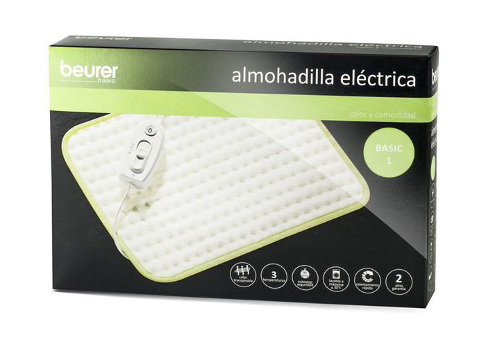 Beurer Almohadilla Electrónica de Tacto Suave (33x44 cm) para Alivio Muscular con Calentamiento Ultrarrápido y Control de Temperatura