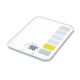 Beurer KS-19 Balanza de Cocina con Vidrio Ultra Plano y Pantalla LCD, Color Blanco