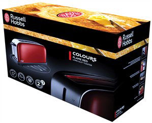 Russell Hobbs 21391-56 Tostador Ranura Alargada Flame Red con Regulador de Tueste y Función Congelado, Bandeja Recogemigas