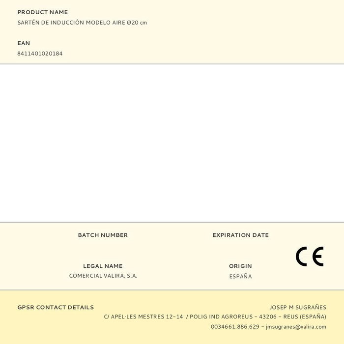 Sartén Valira AIRE IND 4641/25 Negro Aluminio Ø 20 cm Inducción Sartén Valira AIRE IND 4641/25 Negro Aluminio Ø 20 cm Inducción