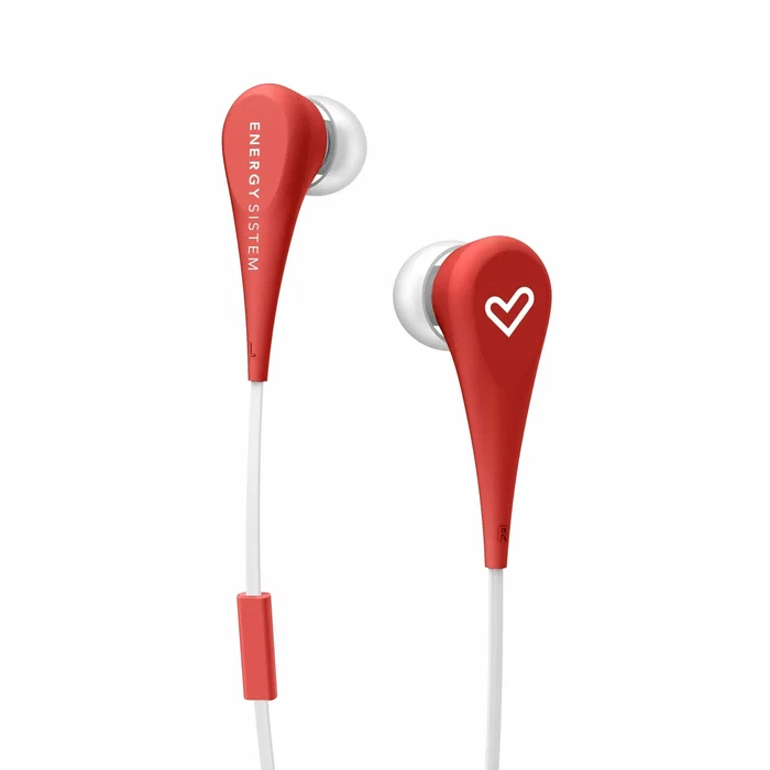 Energy Sistem Auriculares In-Ear Style 1+ con Micrófono y Botón Multifunción, Cable Plano de 1.2 m para Llamadas y Música, Color Rojo