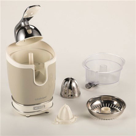 Ariete 413/03 Exprimidor Vintage Beige con Mango a Presión, Acabado Metal y Detalles Cromados