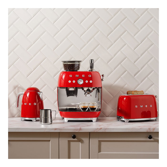 SMEG TSF01RDEU Tostador 2 Rebanadas, Rojo, Acero Inoxidable, 950W, Función Descongelar y Recalentar