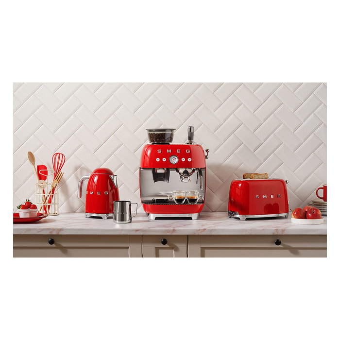 SMEG TSF01RDEU Tostador 2 Rebanadas, Rojo, Acero Inoxidable, 950W, Función Descongelar y Recalentar