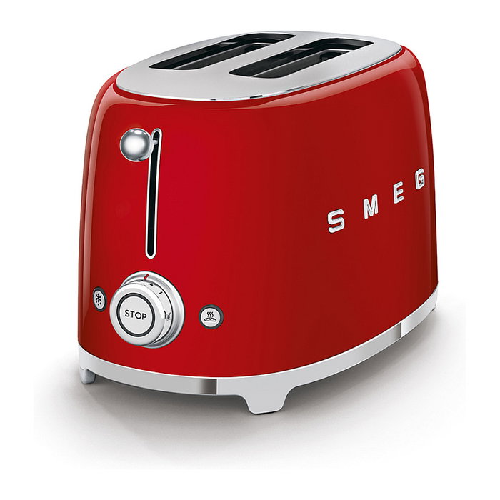 SMEG TSF01RDEU Tostador 2 Rebanadas, Rojo, Acero Inoxidable, 950W, Función Descongelar y Recalentar