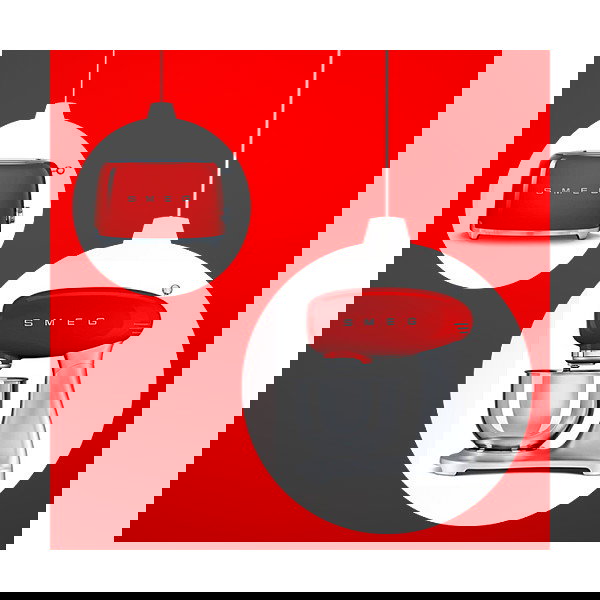 SMEG TSF01RDEU Tostador 2 Rebanadas, Rojo, Acero Inoxidable, 950W, Función Descongelar y Recalentar