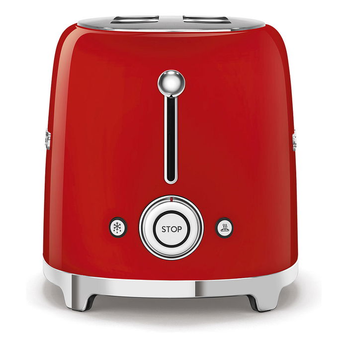 Smeg TSF02RDEU Tostador 4 Rebanadas, Rojo, Acero Inoxidable, Control por Botones, 1500W, Funciones Descongelar y Recalentar, Ranuras Largas