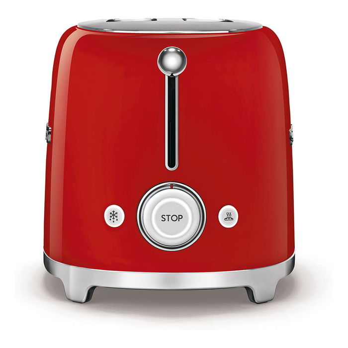 Smeg TSF02RDEU Tostador 4 Rebanadas, Rojo, Acero Inoxidable, Control por Botones, 1500W, Funciones Descongelar y Recalentar, Ranuras Largas