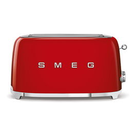 Smeg TSF02RDEU Tostador 4 Rebanadas, Rojo, Acero Inoxidable, Control por Botones, 1500W, Funciones Descongelar y Recalentar, Ranuras Largas