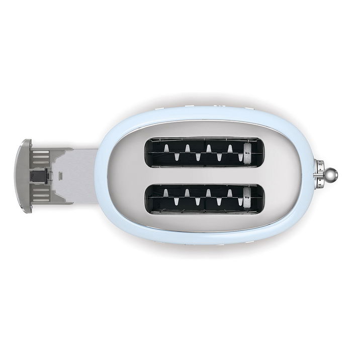 Smeg TSF01PBEU Tostador de 2 Rebanadas, Color Azul Pastel y Acero Inoxidable, 950 W, 6 Niveles de Tostado, Función Descongelar y Recalentar