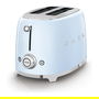 Smeg TSF01PBEU Tostador de 2 Rebanadas, Color Azul Pastel y Acero Inoxidable, 950 W, 6 Niveles de Tostado, Función Descongelar y Recalentar