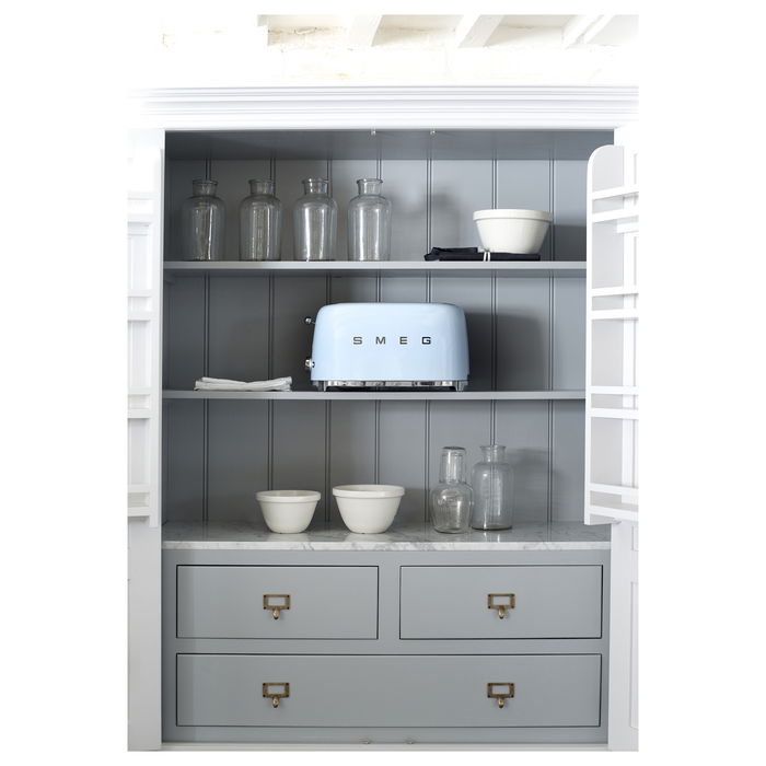 Smeg TSF02PBEU Tostador de 4 Rebanadas, Azul Pastel, Acero Inoxidable, 1500 W, 6 Niveles de Tostado, Función Descongelar y Recalentar