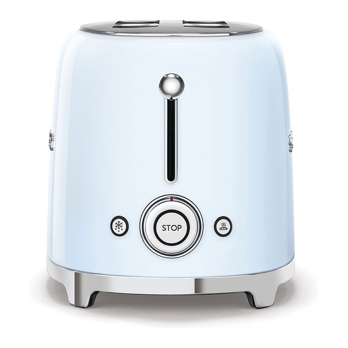 Smeg TSF02PBEU Tostador de 4 Rebanadas, Azul Pastel, Acero Inoxidable, 1500 W, 6 Niveles de Tostado, Función Descongelar y Recalentar
