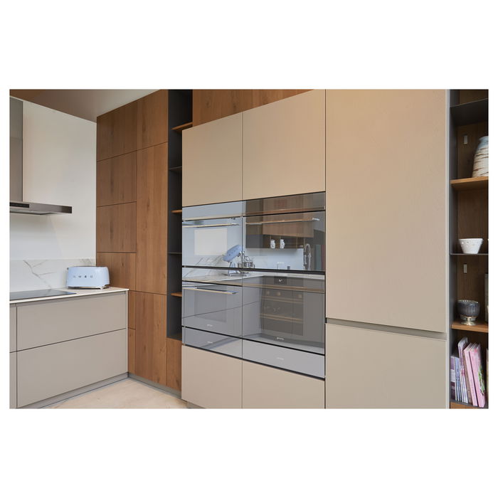 Smeg TSF02PBEU Tostador de 4 Rebanadas, Azul Pastel, Acero Inoxidable, 1500 W, 6 Niveles de Tostado, Función Descongelar y Recalentar