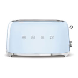 Smeg TSF02PBEU Tostador de 4 Rebanadas, Azul Pastel, Acero Inoxidable, 1500 W, 6 Niveles de Tostado, Función Descongelar y Recalentar
