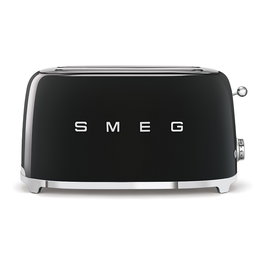 Smeg TSF02BLEU Toaster de 4 rebanadas, Negro, Acero inoxidable, con función de descongelar, recalentar y 6 niveles de tostado - 1500 W