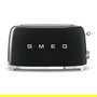 Smeg TSF02BLEU Toaster de 4 rebanadas, Negro, Acero inoxidable, con función de descongelar, recalentar y 6 niveles de tostado - 1500 W