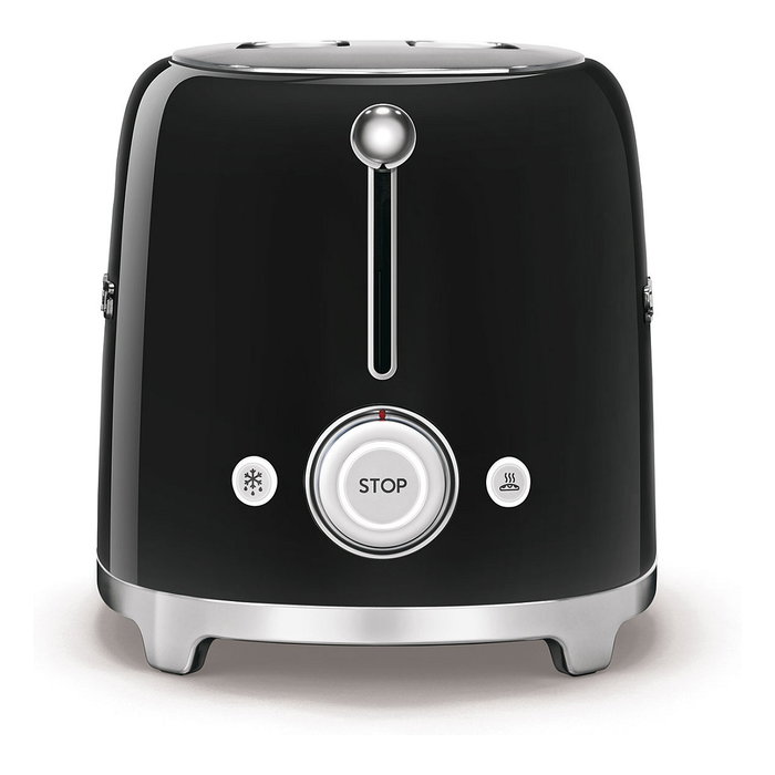 Smeg TSF02BLEU Toaster de 4 rebanadas, Negro, Acero inoxidable, con función de descongelar, recalentar y 6 niveles de tostado - 1500 W
