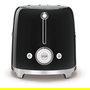 Smeg TSF02BLEU Toaster de 4 rebanadas, Negro, Acero inoxidable, con función de descongelar, recalentar y 6 niveles de tostado - 1500 W