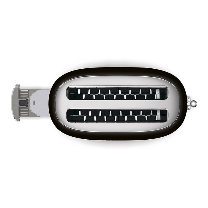 Smeg TSF02BLEU Toaster de 4 rebanadas, Negro, Acero inoxidable, con función de descongelar, recalentar y 6 niveles de tostado - 1500 W