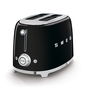 SMEG TSF01BLEU Tostador de 2 Ranuras, 950W, Acero Inoxidable Negro, Estilo Años 50 Retro, Función Descongelar y Recalentar, Base Antideslizante