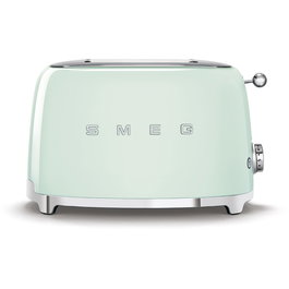 Smeg TSF01PGEU Tostadora de 2 Ranuras, 950W, Pastel Verde, Acero Inoxidable, Control por Botones, Función Descongelar y Recalentar, Bandeja Extraíble