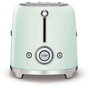 Smeg TSF01PGEU Tostadora de 2 Ranuras, 950W, Pastel Verde, Acero Inoxidable, Control por Botones, Función Descongelar y Recalentar, Bandeja Extraíble