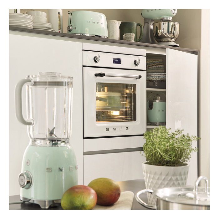 Smeg TSF01PGEU Tostadora de 2 Ranuras, 950W, Pastel Verde, Acero Inoxidable, Control por Botones, Función Descongelar y Recalentar, Bandeja Extraíble