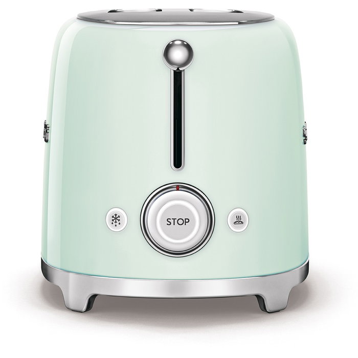 Smeg TSF01PGEU Tostadora de 2 Ranuras, 950W, Pastel Verde, Acero Inoxidable, Control por Botones, Función Descongelar y Recalentar, Bandeja Extraíble