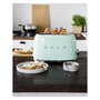 Smeg TSF01PGEU Tostadora de 2 Ranuras, 950W, Pastel Verde, Acero Inoxidable, Control por Botones, Función Descongelar y Recalentar, Bandeja Extraíble