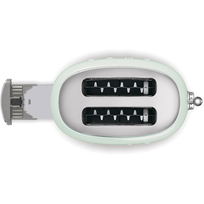 Smeg TSF01PGEU Tostadora de 2 Ranuras, 950W, Pastel Verde, Acero Inoxidable, Control por Botones, Función Descongelar y Recalentar, Bandeja Extraíble